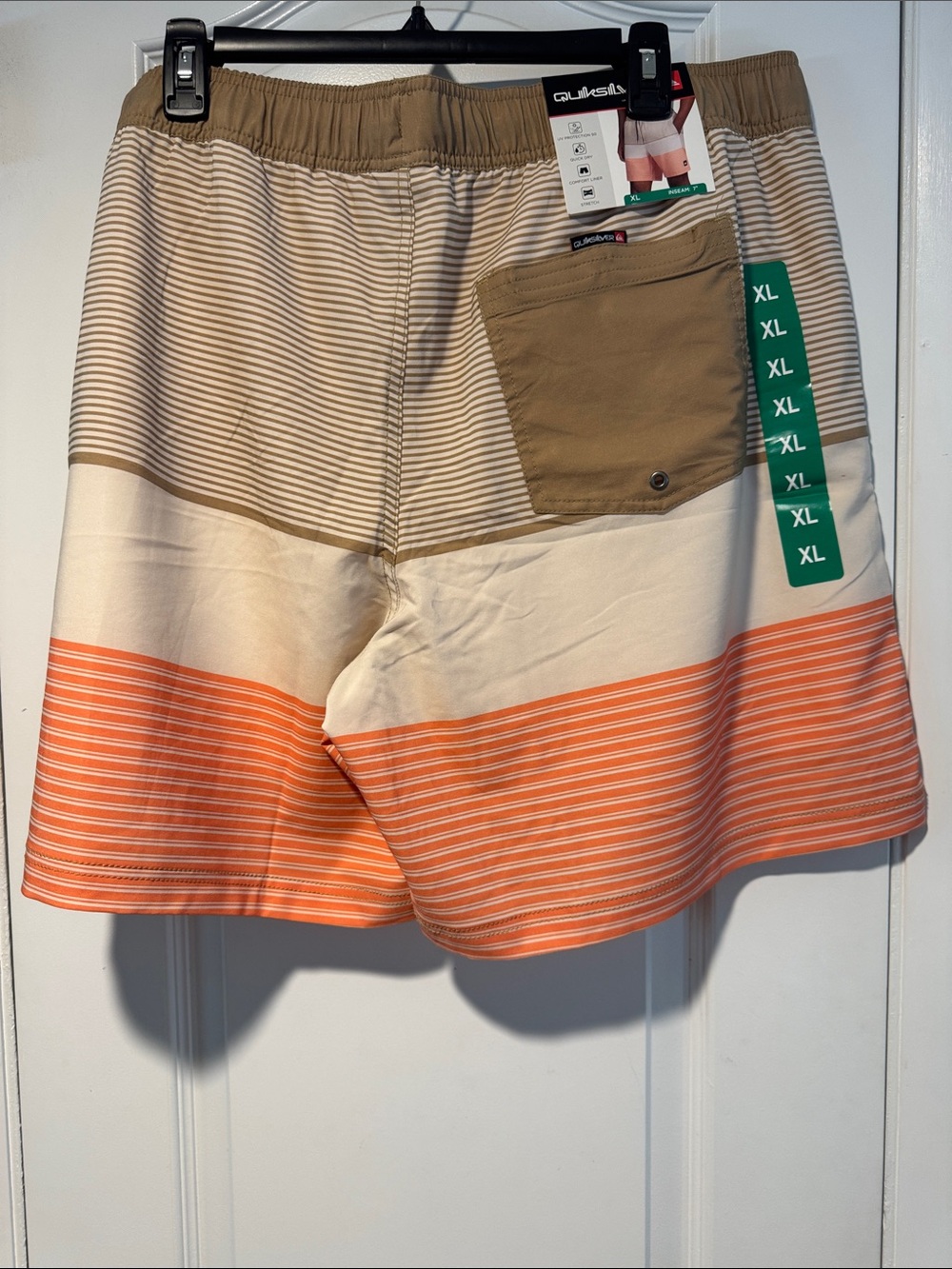 Quiksilver Men’s Orange, Tan and Cream Striped Boardshorts - Picture 3 of 6